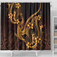 Gold Black Aloha Hawaii Shower Curtain Polynesian Shark Tattoo With Plumeria - Polynesian Pride