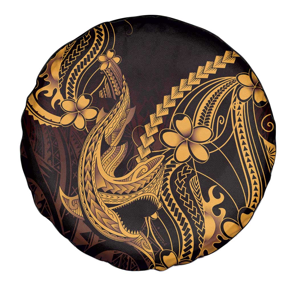 Gold Black Aloha Hawaii Spare Tire Cover Polynesian Shark Tattoo With Plumeria - Polynesian Pride