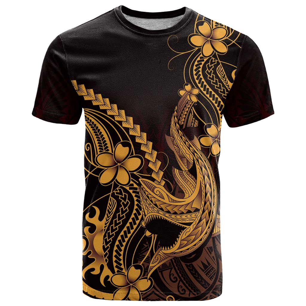 Gold Black Aloha Hawaii T Shirt Polynesian Shark Tattoo With Plumeria LT14 Gold - Polynesian Pride