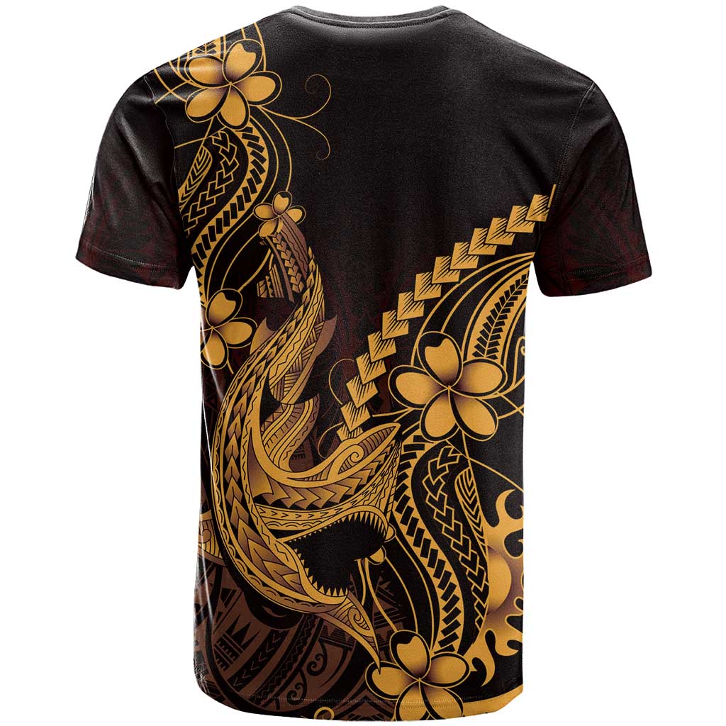Gold Black Aloha Hawaii T Shirt Polynesian Shark Tattoo With Plumeria LT14 - Polynesian Pride
