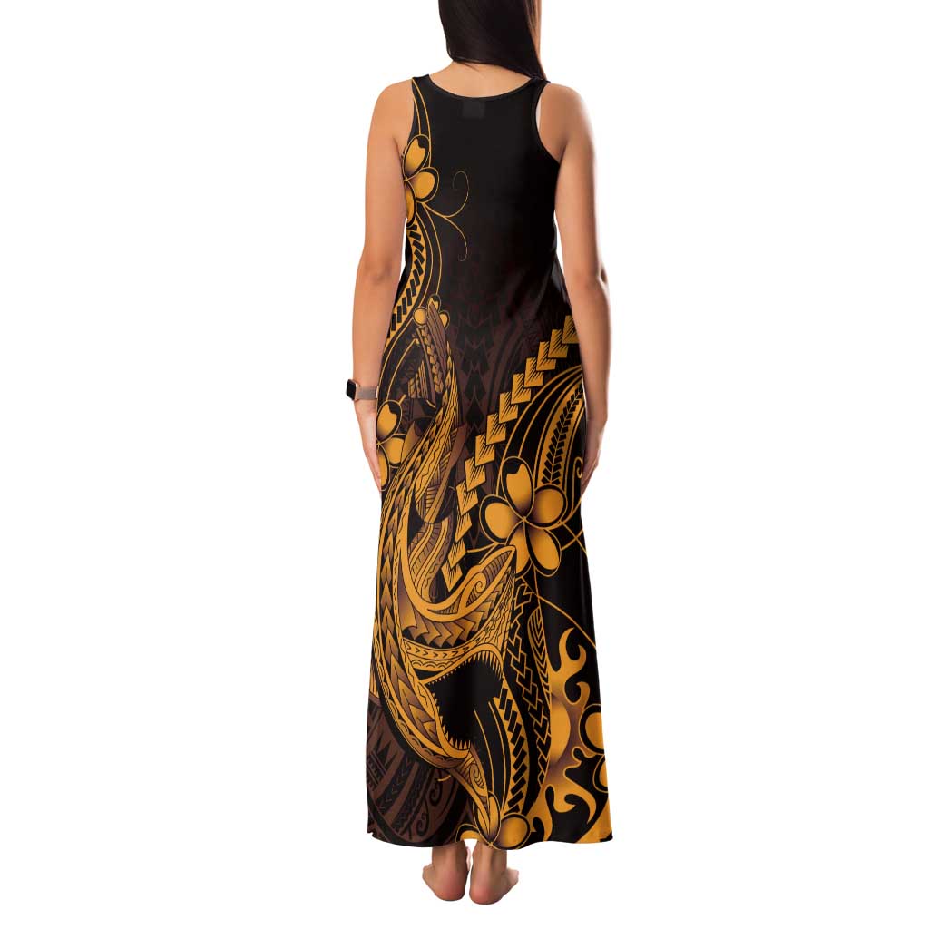 Gold Black Aloha Hawaii Tank Maxi Dress Polynesian Shark Tattoo With Plumeria - Polynesian Pride