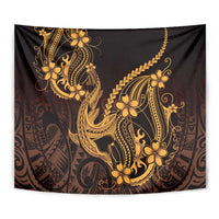 Gold Black Aloha Hawaii Tapestry Polynesian Shark Tattoo With Plumeria - Polynesian Pride