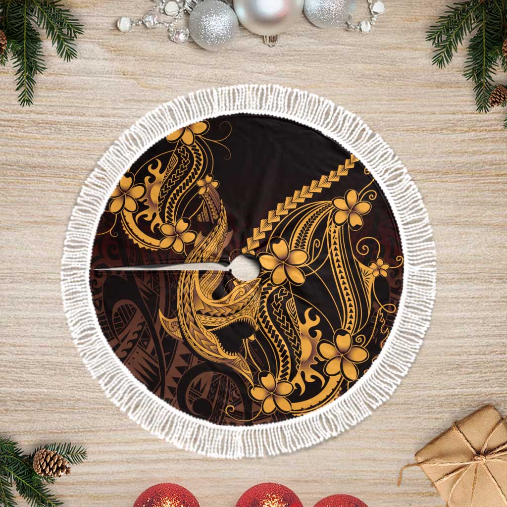Gold Black Aloha Hawaii Tree Skirt Polynesian Shark Tattoo With Plumeria - Polynesian Pride