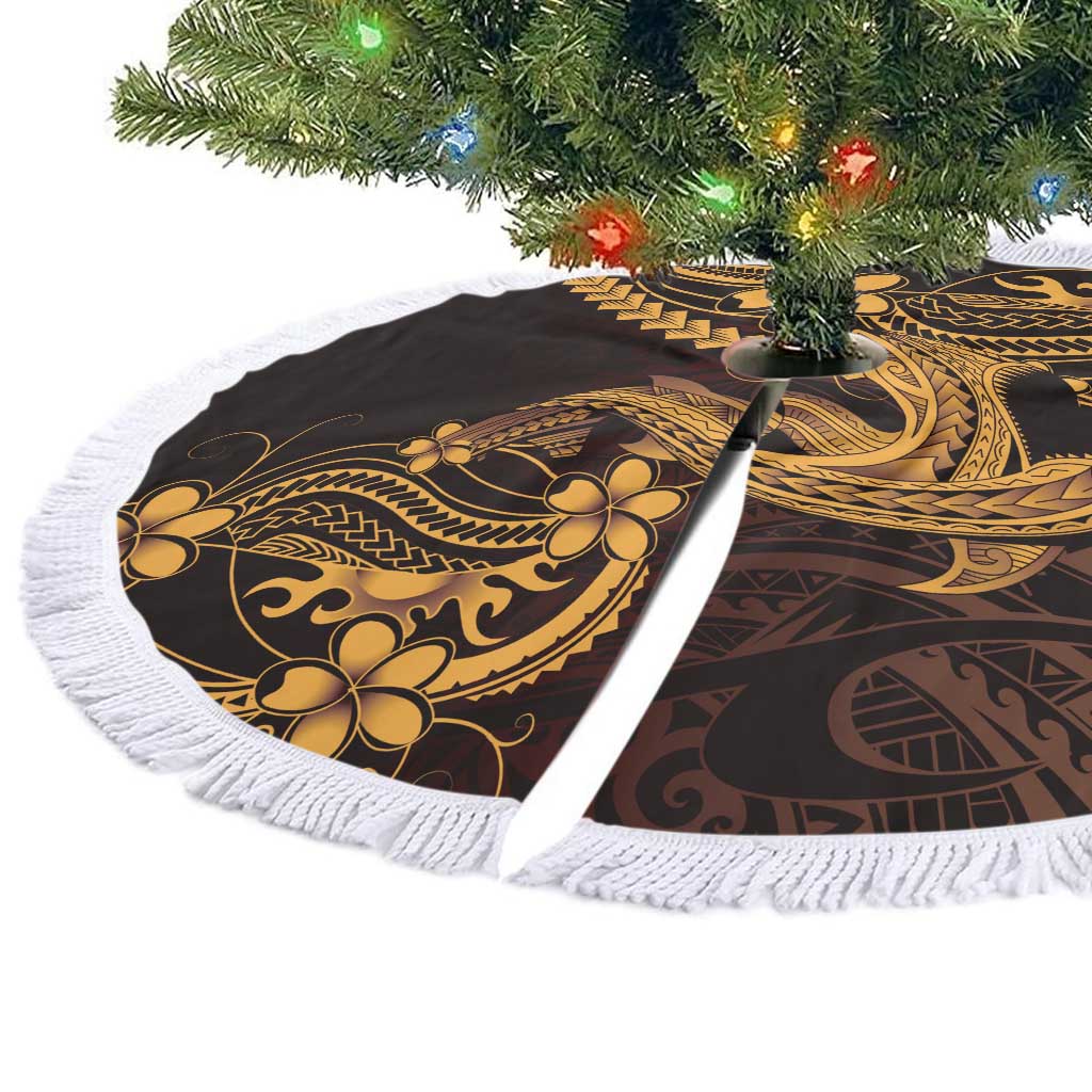 Gold Black Aloha Hawaii Tree Skirt Polynesian Shark Tattoo With Plumeria - Polynesian Pride