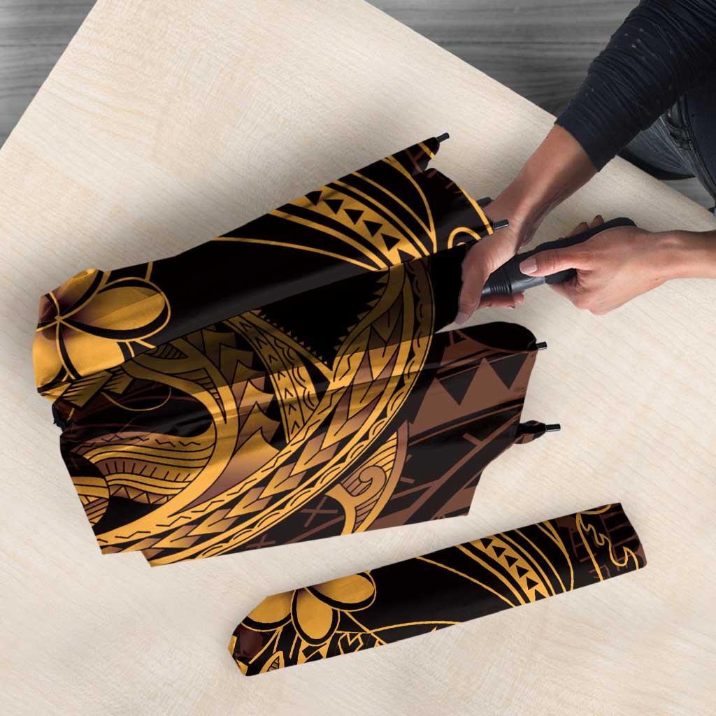 Gold Black Aloha Hawaii Umbrella Polynesian Shark Tattoo With Plumeria - Polynesian Pride