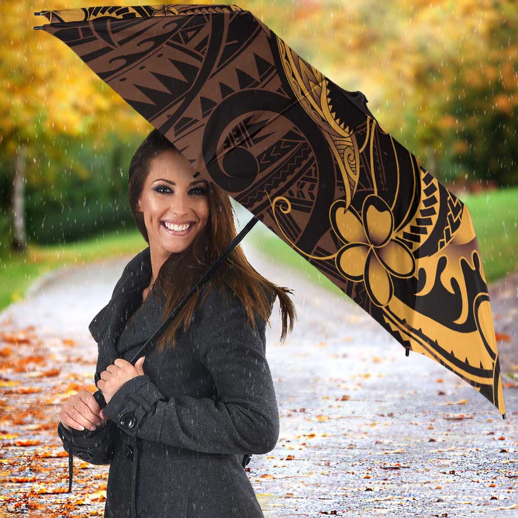 Gold Black Aloha Hawaii Umbrella Polynesian Shark Tattoo With Plumeria - Polynesian Pride