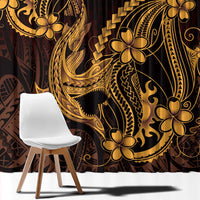 Gold Black Aloha Hawaii Window Curtain Polynesian Shark Tattoo With Plumeria - Polynesian Pride