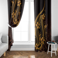 Gold Black Aloha Hawaii Window Curtain Polynesian Shark Tattoo With Plumeria - Polynesian Pride