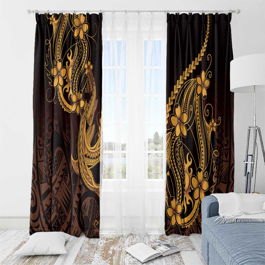 Gold Black Aloha Hawaii Window Curtain Polynesian Shark Tattoo With Plumeria - Polynesian Pride