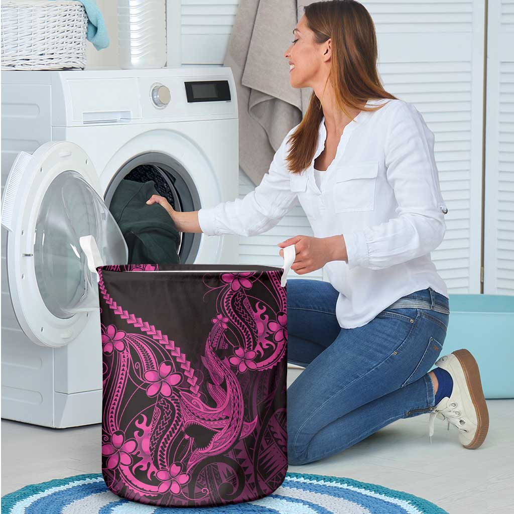Pink Black Aloha Hawaii Laundry Basket Polynesian Shark Tattoo With Plumeria - Polynesian Pride