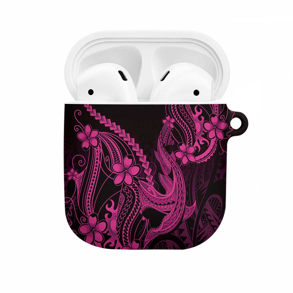 Pink Black Aloha Hawaii AirPods Case Polynesian Shark Tattoo With Plumeria - Polynesian Pride