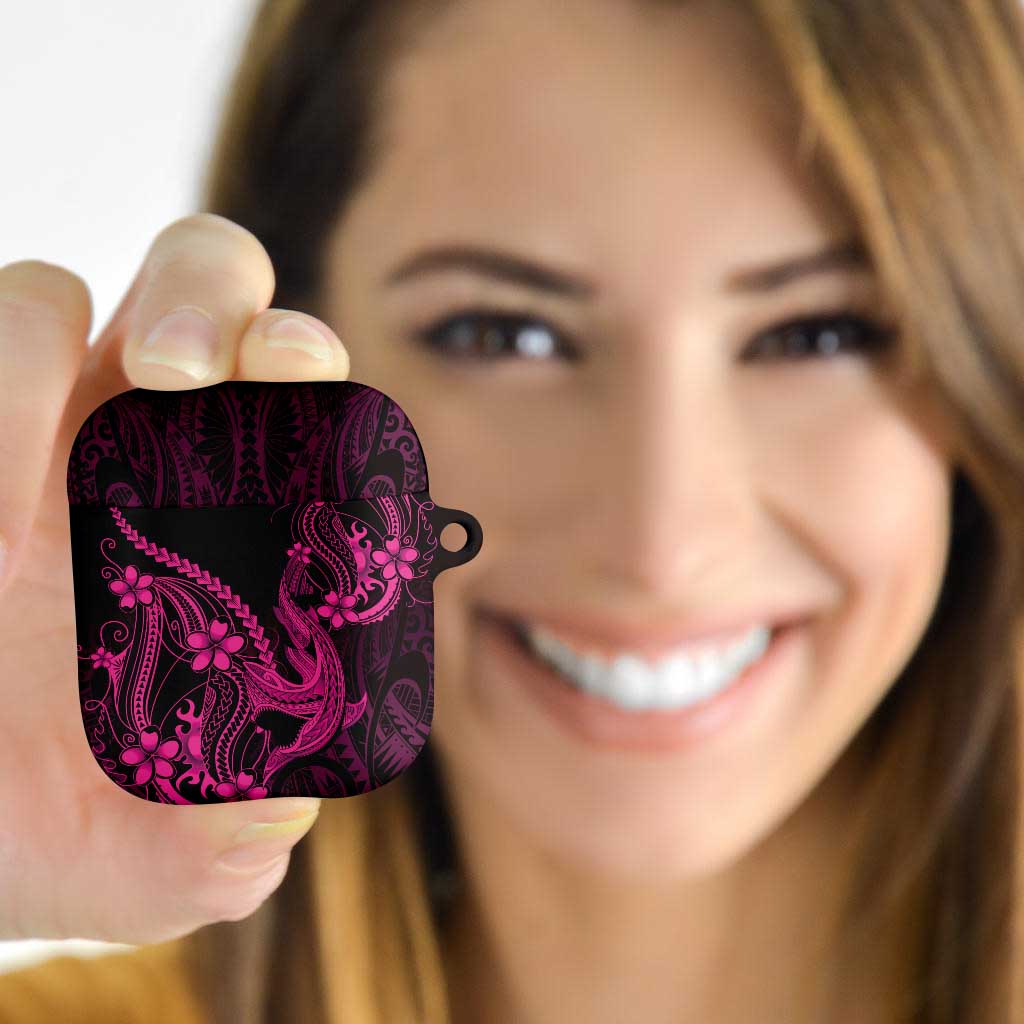 Pink Black Aloha Hawaii AirPods Case Polynesian Shark Tattoo With Plumeria - Polynesian Pride