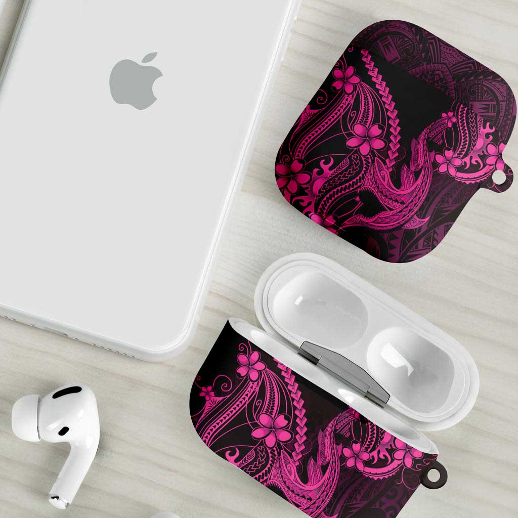 Pink Black Aloha Hawaii AirPods Case Polynesian Shark Tattoo With Plumeria - Polynesian Pride