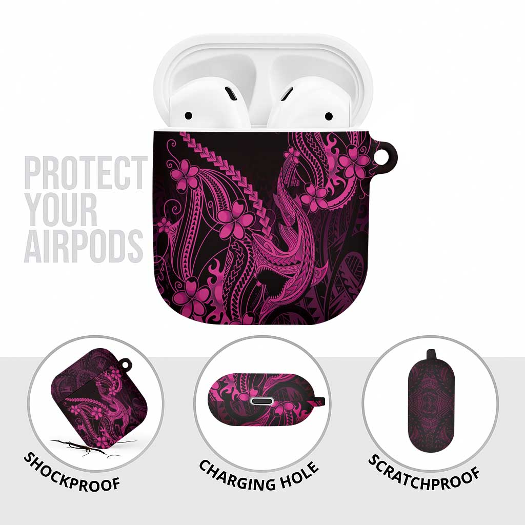 Pink Black Aloha Hawaii AirPods Case Polynesian Shark Tattoo With Plumeria - Polynesian Pride