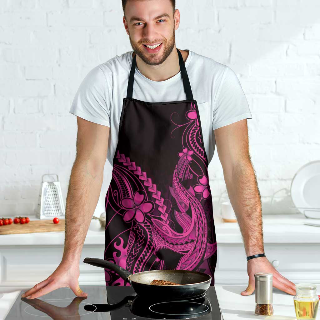 Pink Black Aloha Hawaii Apron Polynesian Shark Tattoo With Plumeria - Polynesian Pride