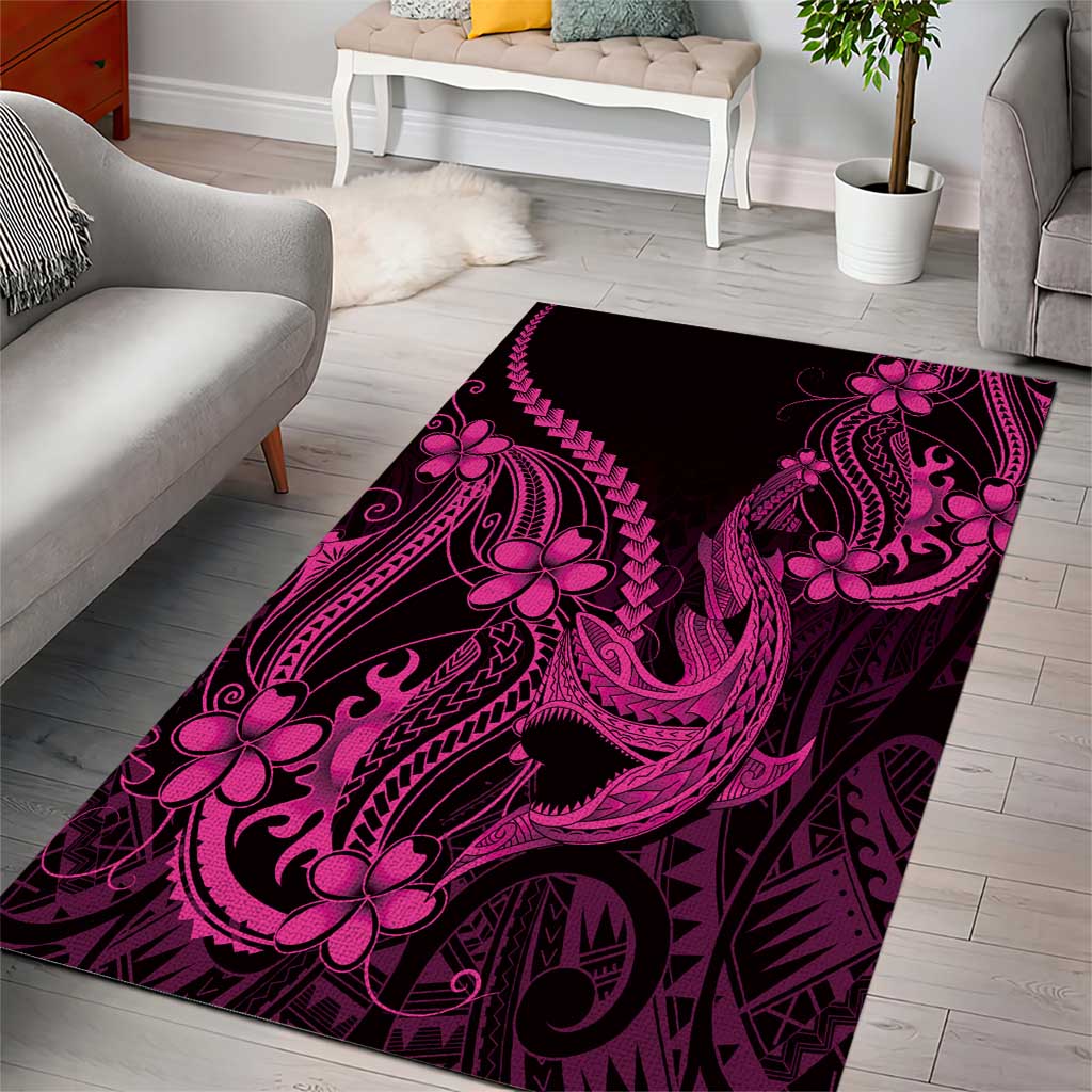 Pink Black Aloha Hawaii Area Rug Polynesian Shark Tattoo With Plumeria - Polynesian Pride
