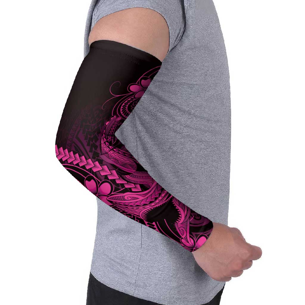 Pink Black Aloha Hawaii Arm Sleeves Polynesian Shark Tattoo With Plumeria - Polynesian Pride