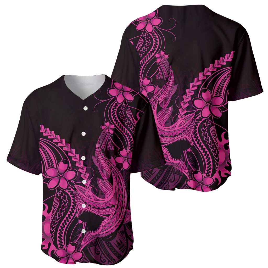 Pink Black Aloha Hawaii Baseball Jersey Polynesian Shark Tattoo With Plumeria - Polynesian Pride