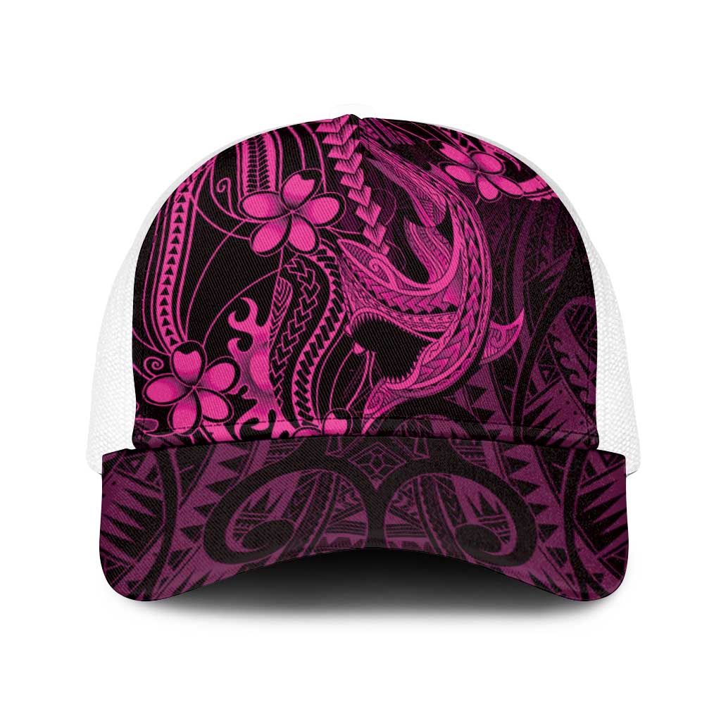 Pink Black Aloha Hawaii Baseball Net Cap Polynesian Shark Tattoo With Plumeria - Polynesian Pride