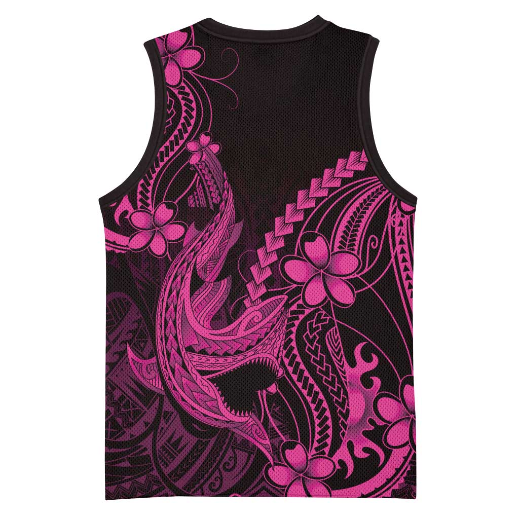 Pink Black Aloha Hawaii Basketball Jersey Polynesian Shark Tattoo With Plumeria - Polynesian Pride