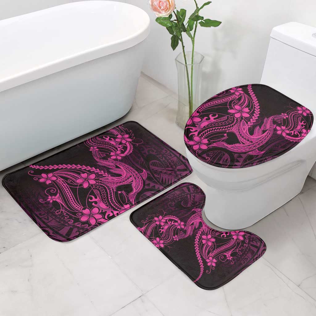 Pink Black Aloha Hawaii Bathroom Set Polynesian Shark Tattoo With Plumeria - Polynesian Pride