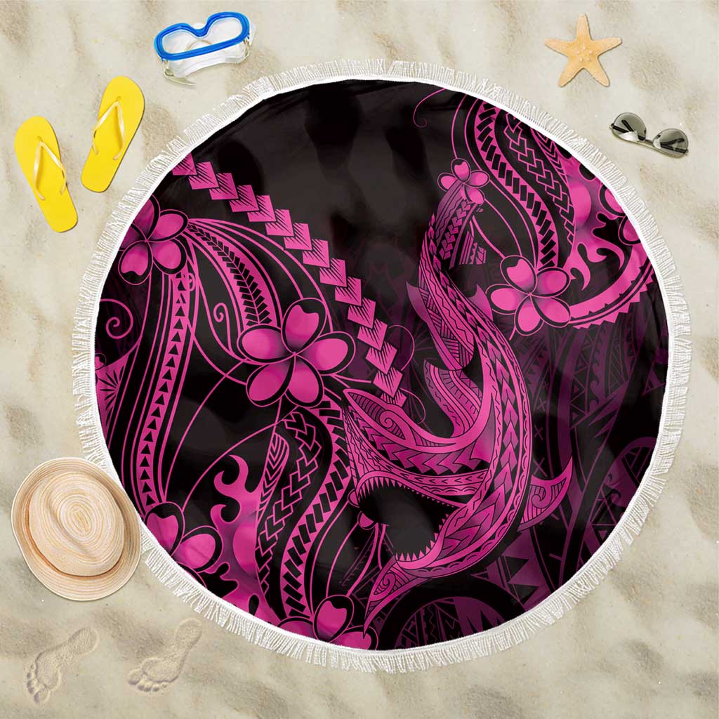 Pink Black Aloha Hawaii Beach Blanket Polynesian Shark Tattoo With Plumeria LT14 One Size 150cm Pink - Polynesian Pride