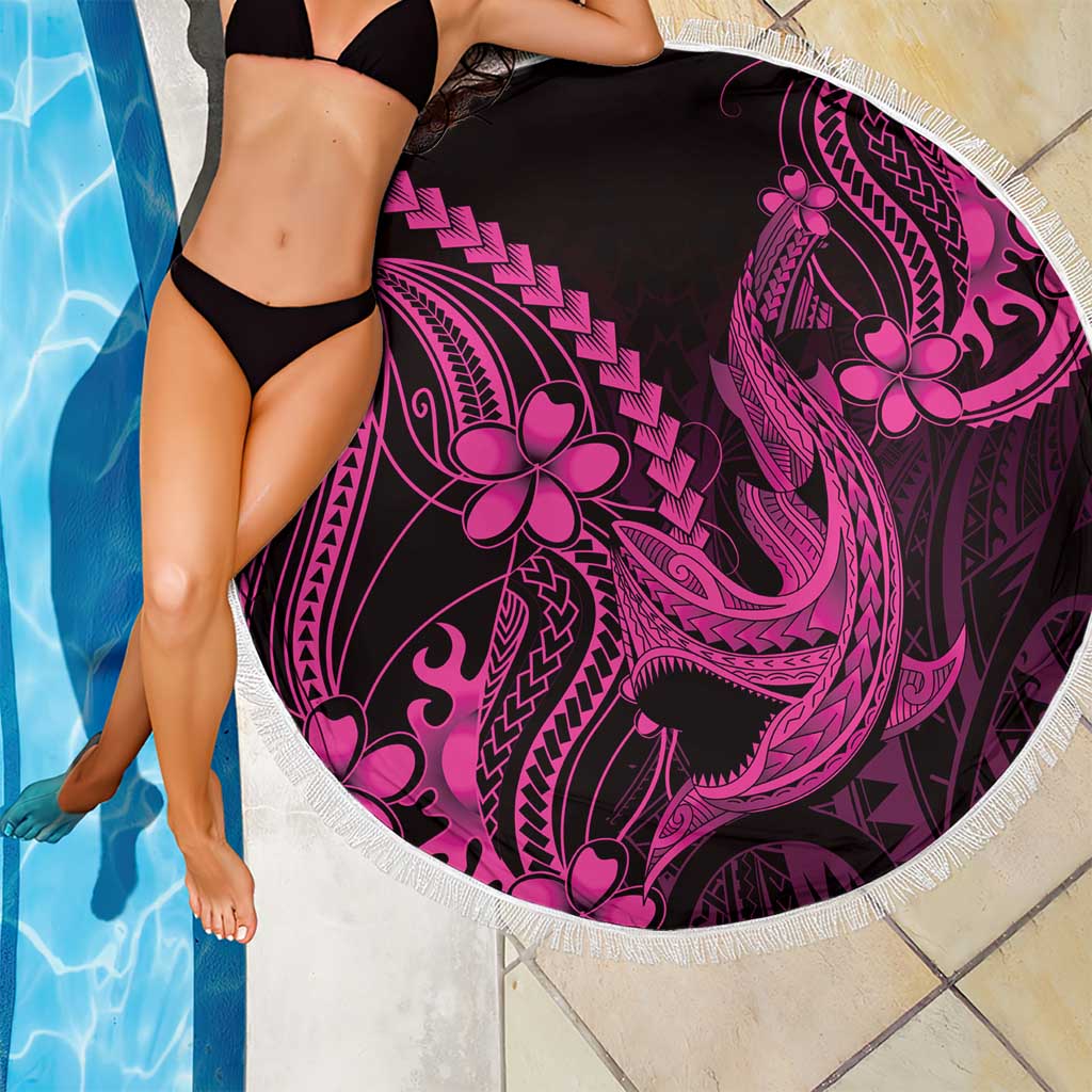 Pink Black Aloha Hawaii Beach Blanket Polynesian Shark Tattoo With Plumeria - Polynesian Pride