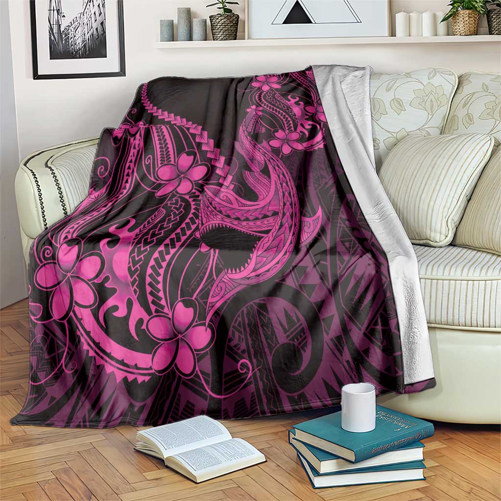 Pink Black Aloha Hawaii Blanket Polynesian Shark Tattoo With Plumeria LT14 Pink - Polynesian Pride