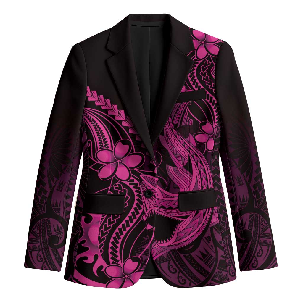 Pink Black Aloha Hawaii Blazer Polynesian Shark Tattoo With Plumeria LT14 Unisex Pink - Polynesian Pride