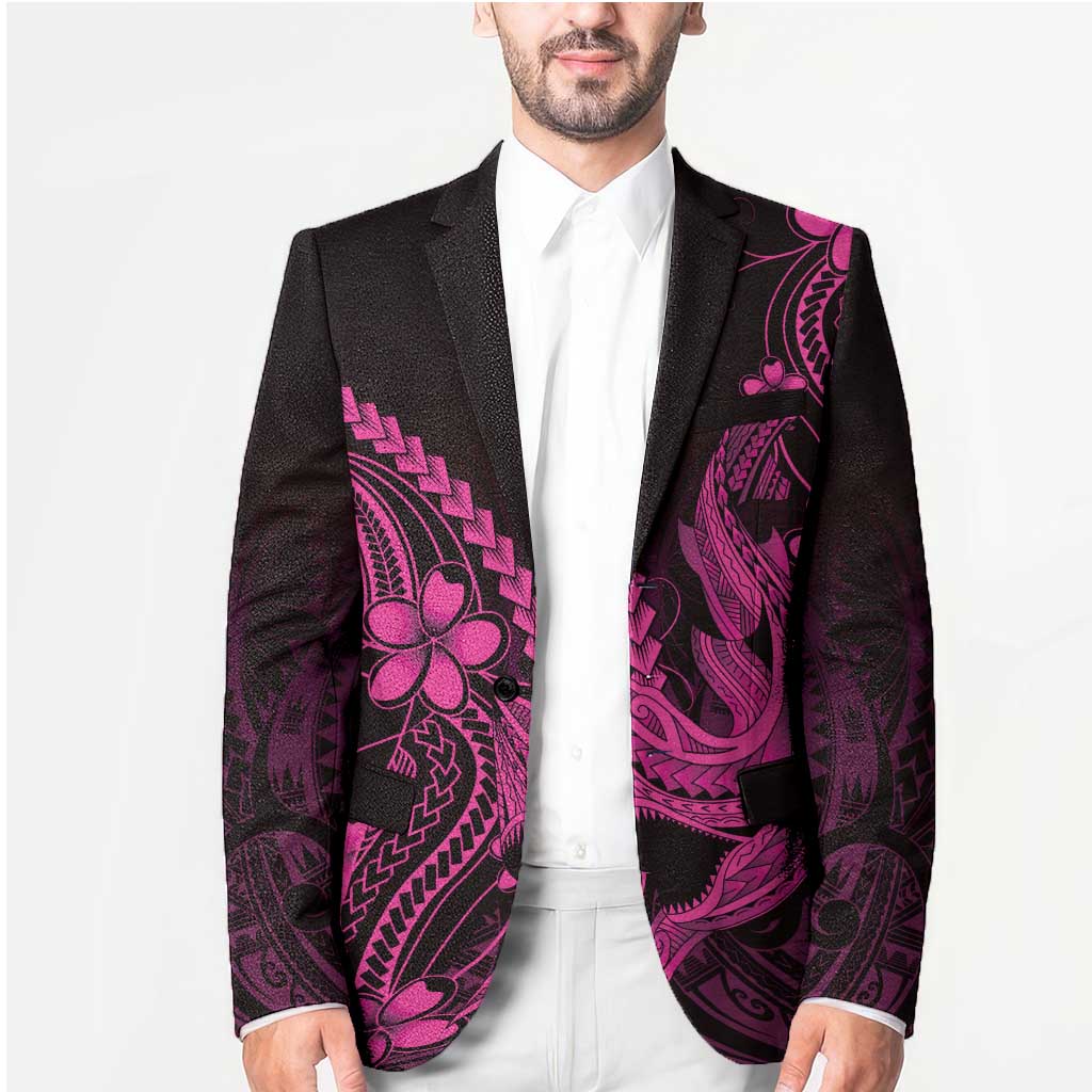 Pink Black Aloha Hawaii Blazer Polynesian Shark Tattoo With Plumeria - Polynesian Pride