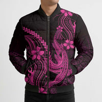 Pink Black Aloha Hawaii Bomber Puffer Jacket Polynesian Shark Tattoo With Plumeria - Polynesian Pride