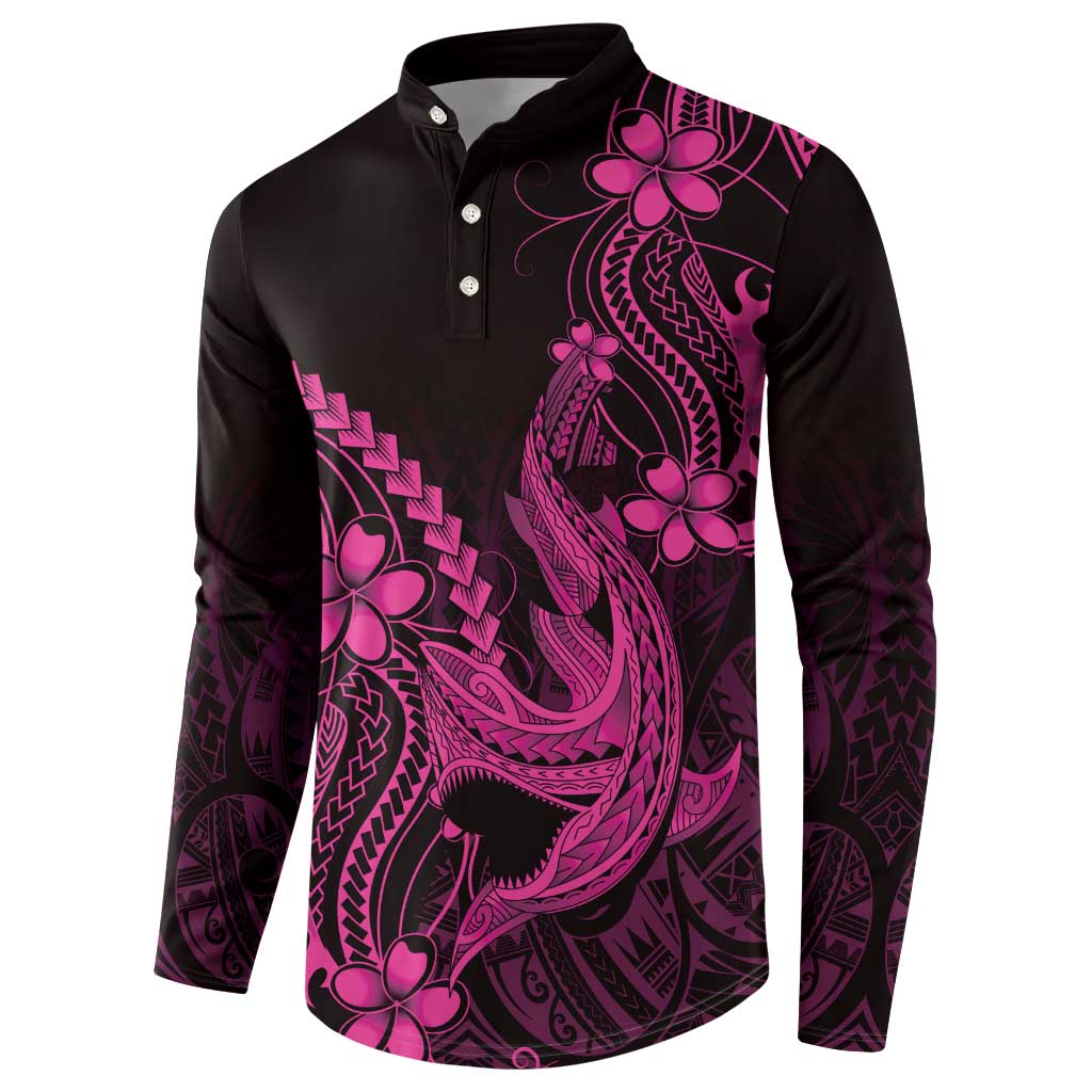 Pink Black Aloha Hawaii Button Sweatshirt Polynesian Shark Tattoo With Plumeria - Polynesian Pride