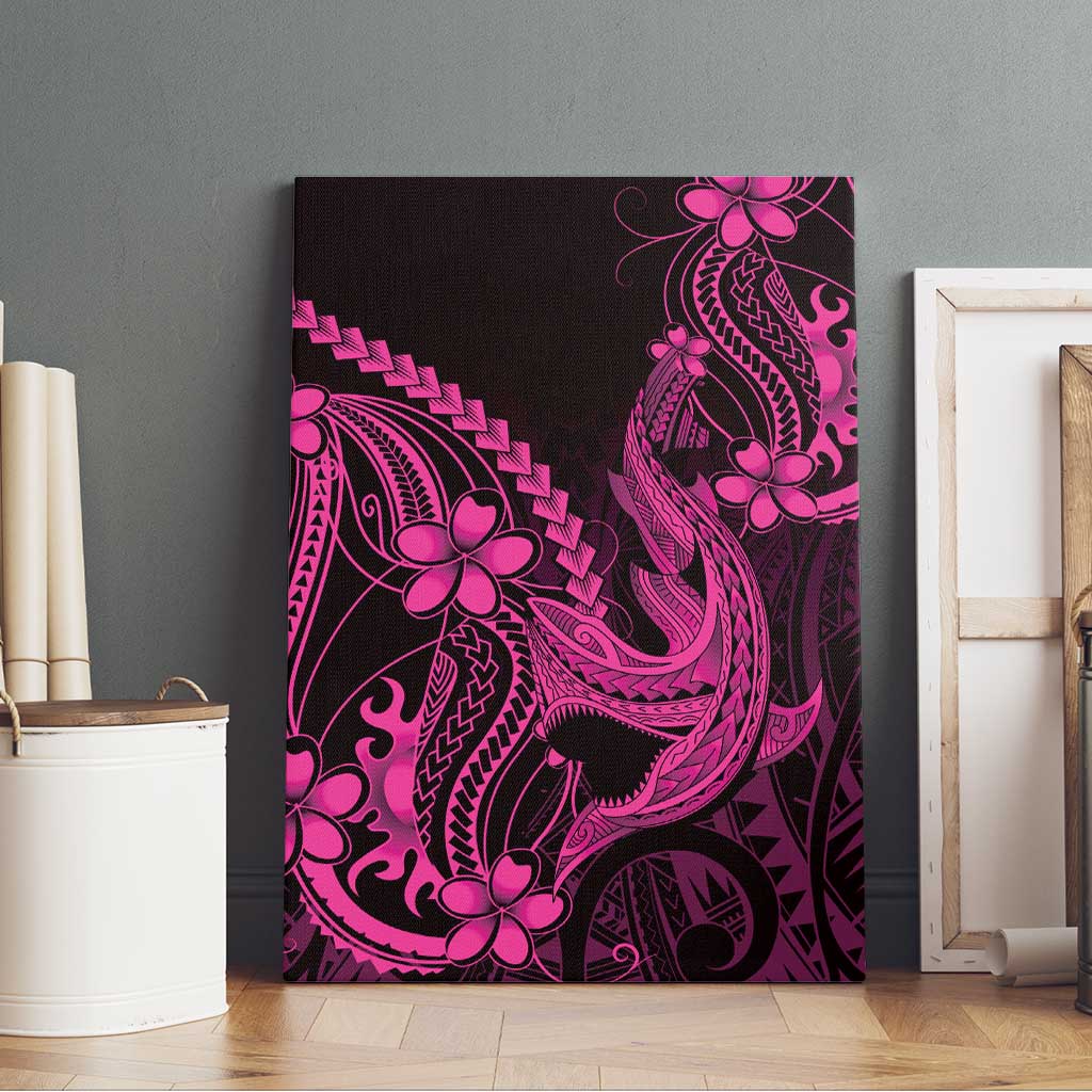 Pink Black Aloha Hawaii Canvas Wall Art Polynesian Shark Tattoo With Plumeria - Polynesian Pride