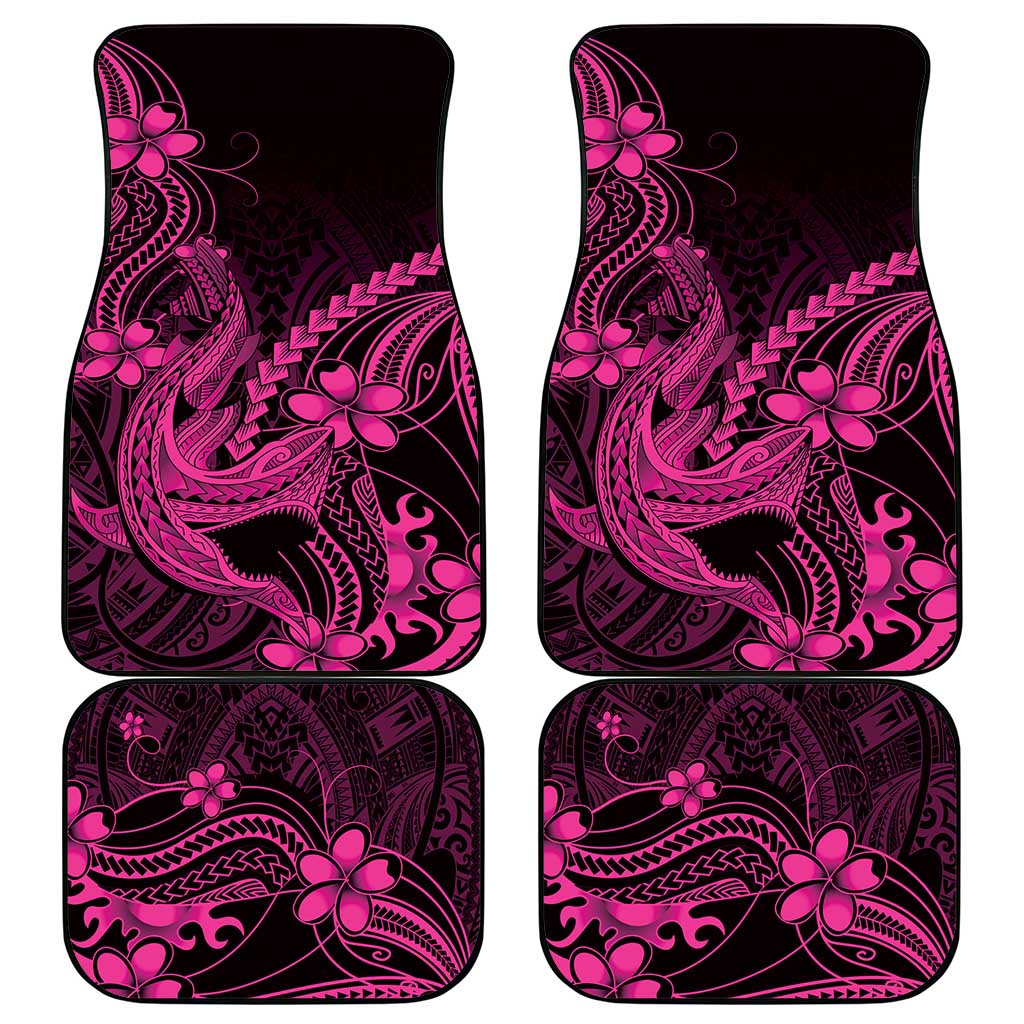 Pink Black Aloha Hawaii Car Mats Polynesian Shark Tattoo With Plumeria - Polynesian Pride