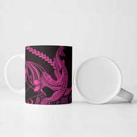 Pink Black Aloha Hawaii Ceramic Mug Polynesian Shark Tattoo With Plumeria - Polynesian Pride