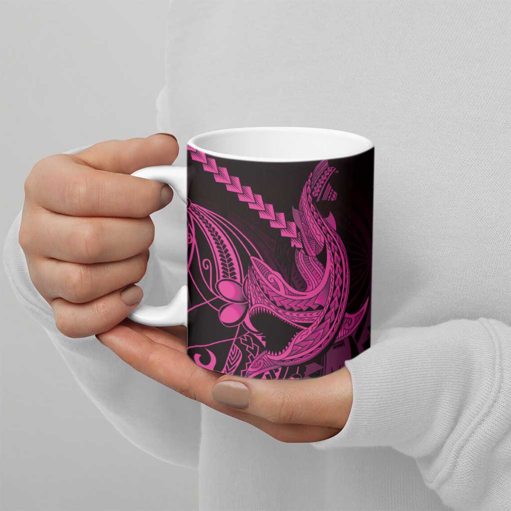 Pink Black Aloha Hawaii Ceramic Mug Polynesian Shark Tattoo With Plumeria - Polynesian Pride