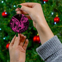 Pink Black Aloha Hawaii Ceramic Ornament Polynesian Shark Tattoo With Plumeria - Polynesian Pride