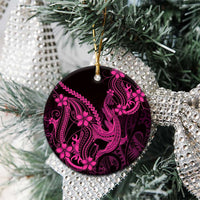 Pink Black Aloha Hawaii Ceramic Ornament Polynesian Shark Tattoo With Plumeria - Polynesian Pride