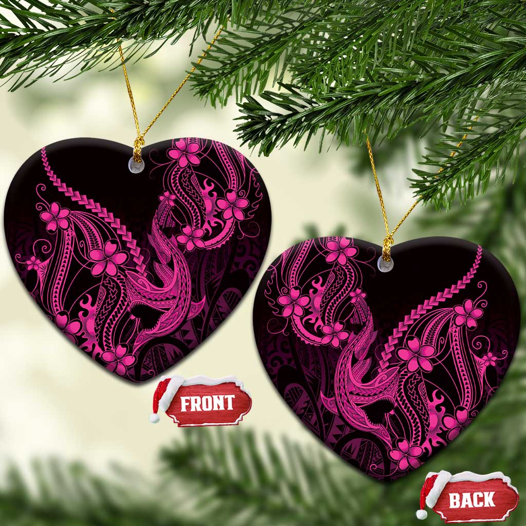 Pink Black Aloha Hawaii Ceramic Ornament Polynesian Shark Tattoo With Plumeria - Polynesian Pride