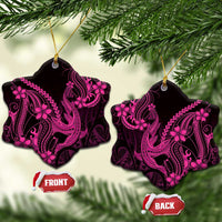 Pink Black Aloha Hawaii Ceramic Ornament Polynesian Shark Tattoo With Plumeria - Polynesian Pride