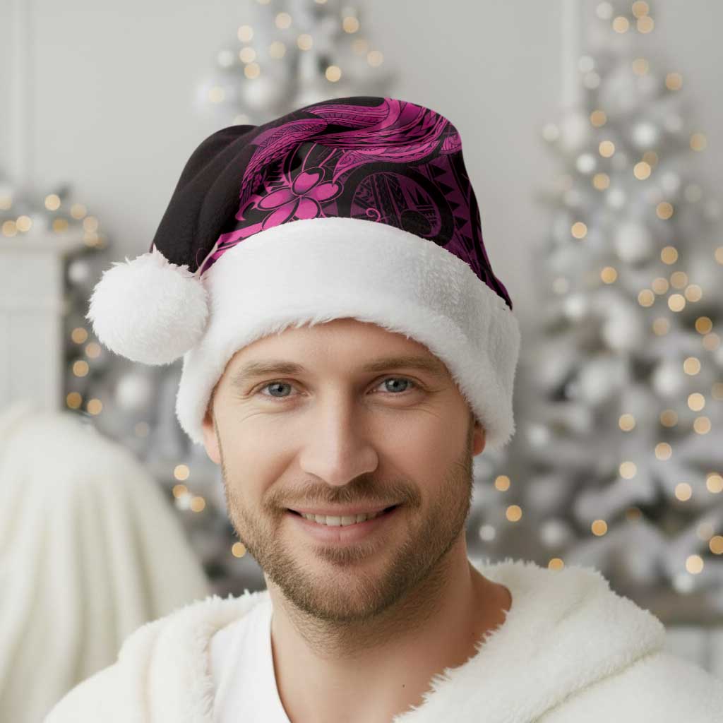 Pink Black Aloha Hawaii Christmas Santa Hat Polynesian Shark Tattoo With Plumeria - Polynesian Pride