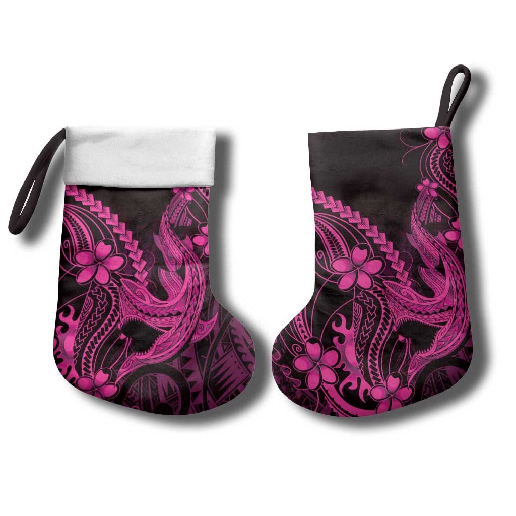 Pink Black Aloha Hawaii Christmas Stocking Polynesian Shark Tattoo With Plumeria - Polynesian Pride