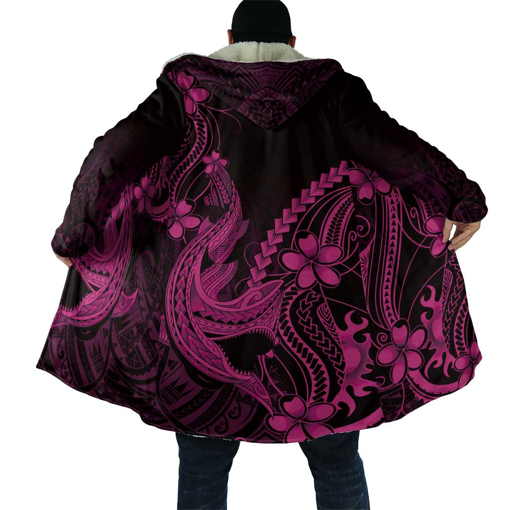 Pink Black Aloha Hawaii Cloak Polynesian Shark Tattoo With Plumeria - Polynesian Pride
