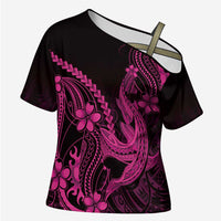Pink Black Aloha Hawaii Cross Shoulder Shirt Polynesian Shark Tattoo With Plumeria - Polynesian Pride