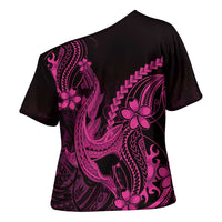 Pink Black Aloha Hawaii Cross Shoulder Shirt Polynesian Shark Tattoo With Plumeria - Polynesian Pride
