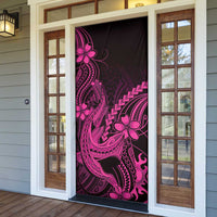 Pink Black Aloha Hawaii Door Cover Polynesian Shark Tattoo With Plumeria - Polynesian Pride