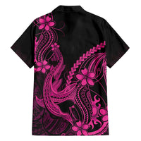 Pink Black Aloha Hawaii Family Matching Long Sleeve Bodycon Dress and Hawaiian Shirt Polynesian Shark Tattoo With Plumeria - Polynesian Pride