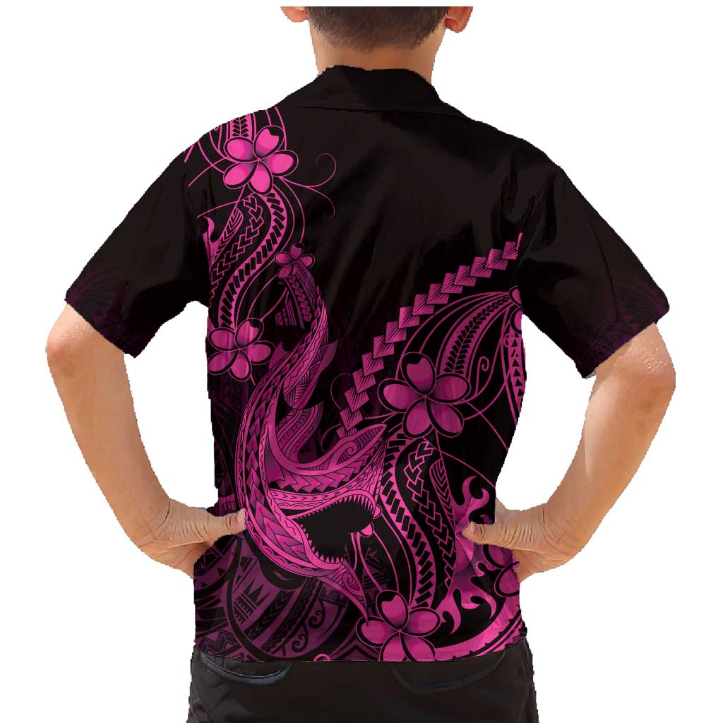 Pink Black Aloha Hawaii Family Matching Mermaid Dress and Hawaiian Shirt Polynesian Shark Tattoo With Plumeria - Polynesian Pride