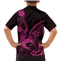 Pink Black Aloha Hawaii Family Matching Mermaid Dress and Hawaiian Shirt Polynesian Shark Tattoo With Plumeria - Polynesian Pride