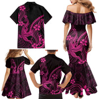 Pink Black Aloha Hawaii Family Matching Mermaid Dress and Hawaiian Shirt Polynesian Shark Tattoo With Plumeria - Polynesian Pride